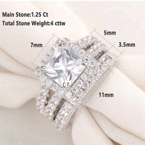 4Ct Engagement Ring for Women Sterling Silver Cubic Zirconia Wedding Bands Set - Picture 3 of 6